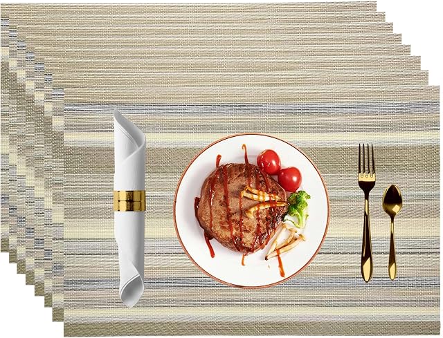 Thickoad Placemats,Place Mats Set of 8,Woven Plastic Table Mats,Non-Slip Heat Resistant Washable Placemats for table decorations wipeable placemats (8pc placemats, Gold)