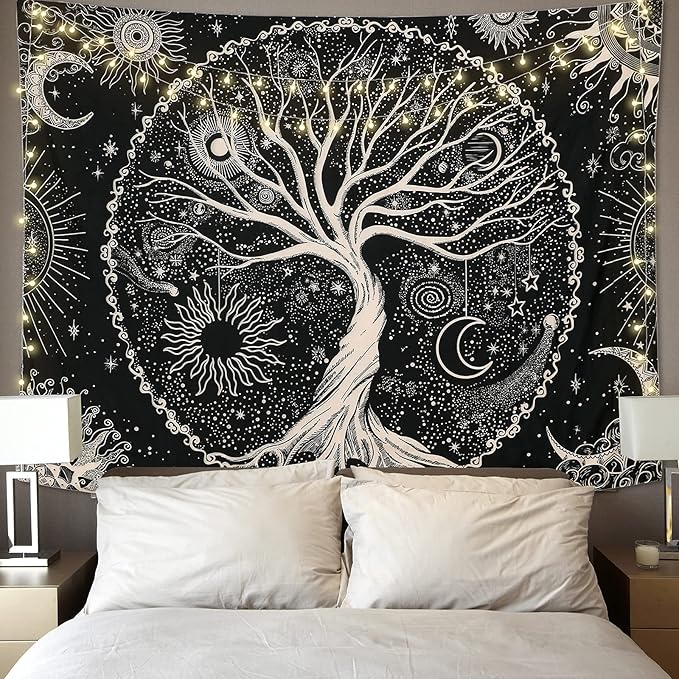 Set 3 Arazzi Tarocchi Sole Luna Stella - Tappeto Parete Vintage 38x50cm Con Occhielli In Metallo - Foto 6