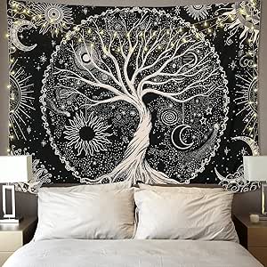 Tapzen Arazzo Albero Della Vita Con Luna E Stelle: Tapestry Bohémien 228x178 Cm Per Camera Da Letto E Soggiorno - 4