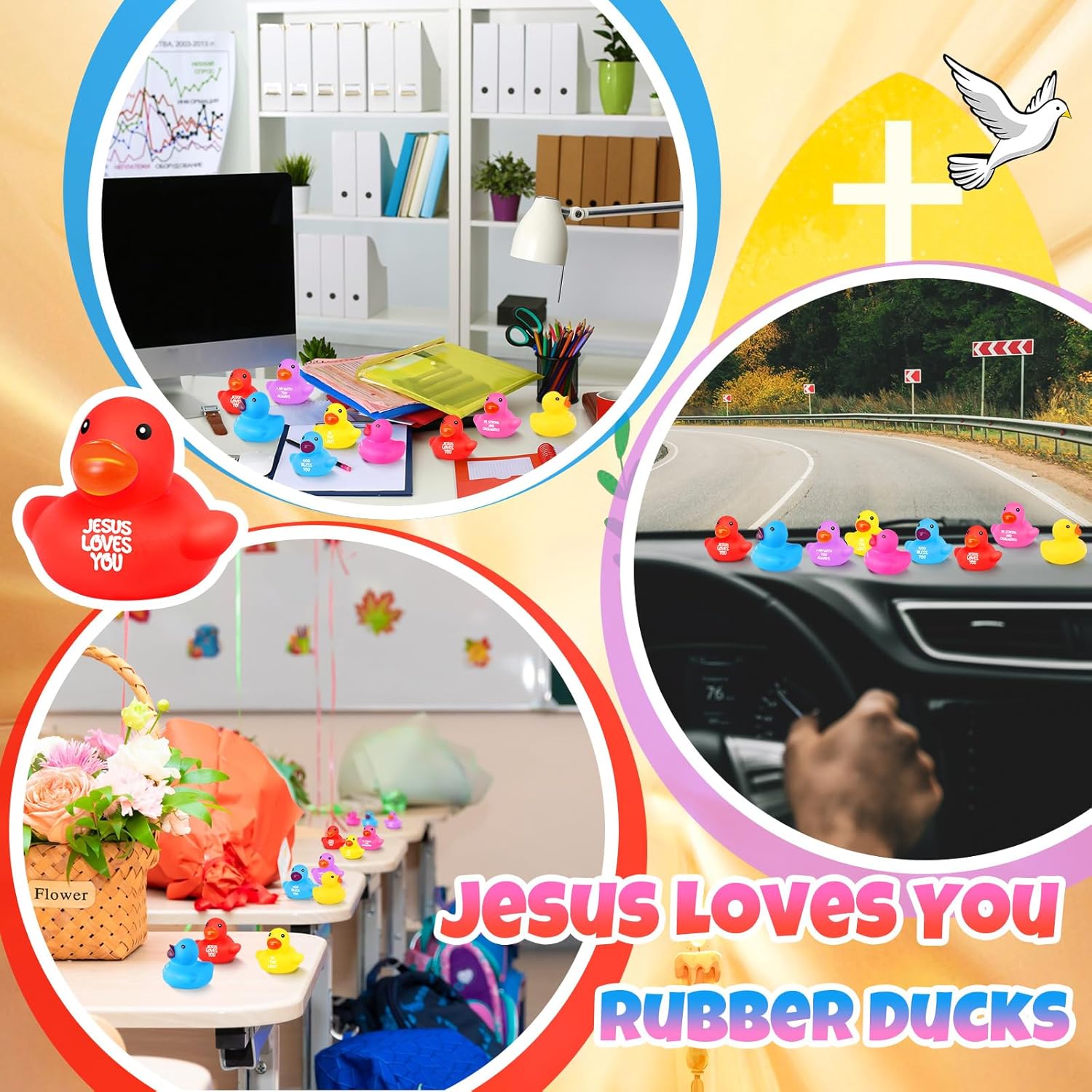 Deekin 100 Pcs Jesus Rubber Duck Bible Verse Easter Rubber Ducks for Church Events Religious Supplies Christian Party Favors Baskets Fillers Reward (1.4 Inches/3.5 cm)