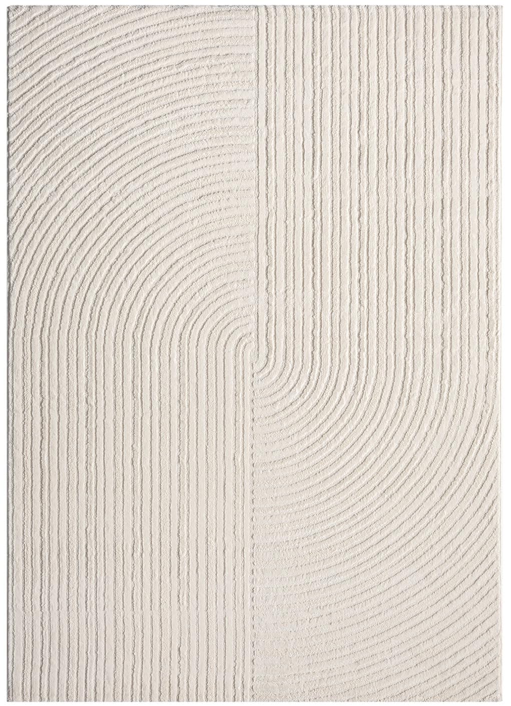 VIMODA Moderner Kurzflor-Teppich Boho Wohnzimmer Schlafzimmer dünn mit 3D Hoch-Tief Effekt Pflegeleicht,Farbe:Creme;Maße:200x290 cm