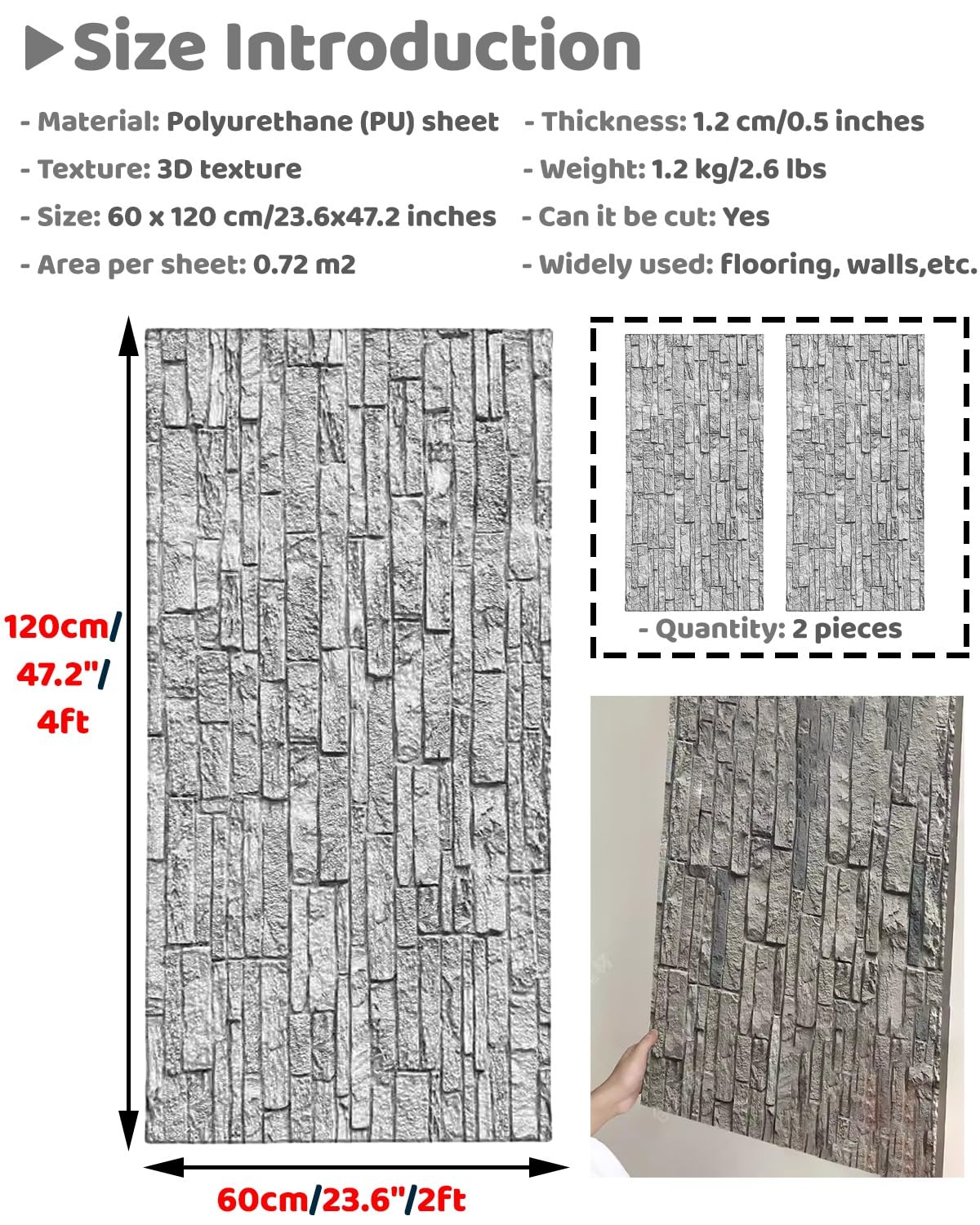 Pannelli Decorativi per Pareti Rivestimento Murale 3D In Finta Pietra per Bagno con Patio, Pannelli Decorativi per Interni Ed Esterni con Texture In Pietra, Pannelli di Rivestimento Murale In Finta Pi