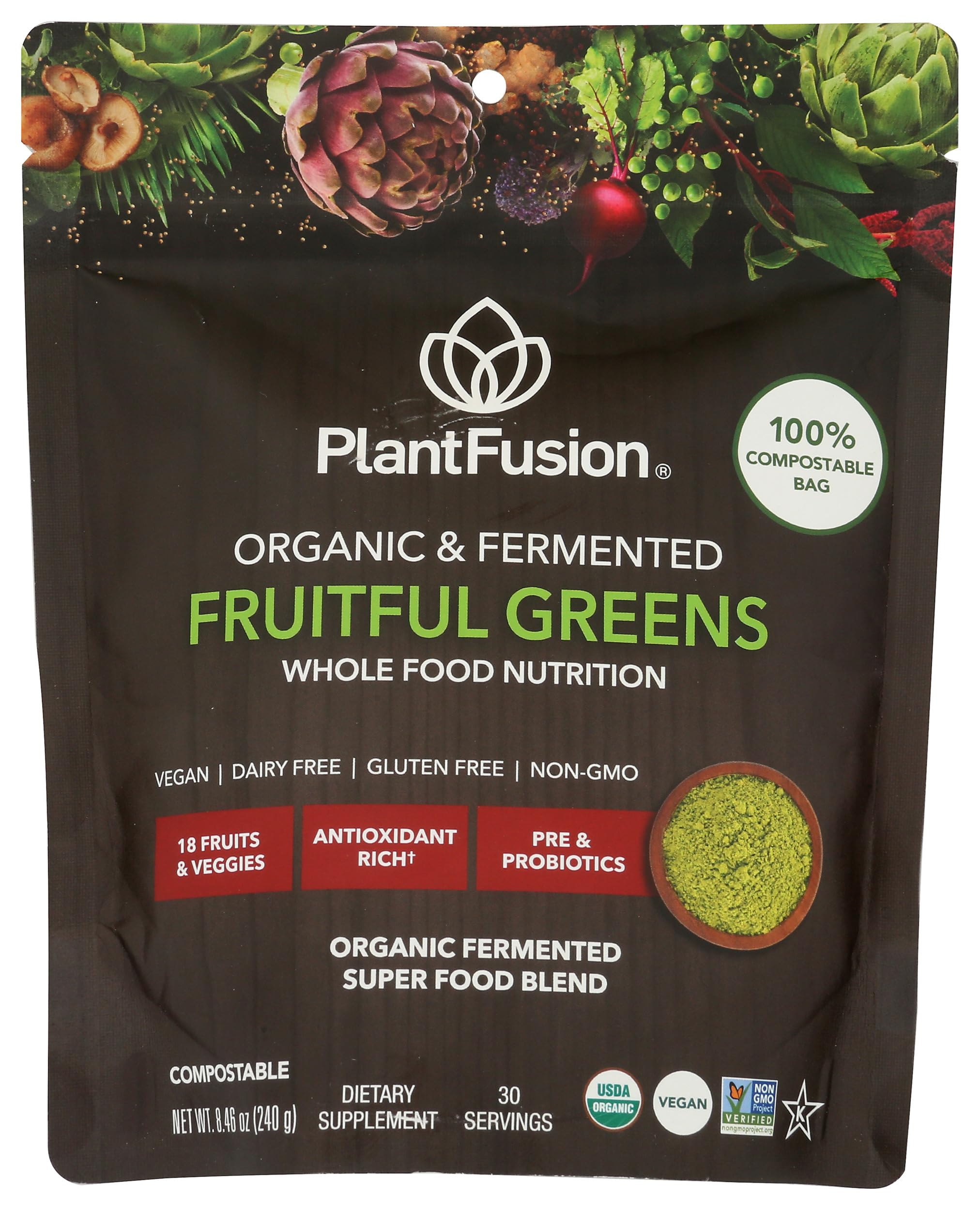 Plantfusion Organic Fermented Fruitful Greens, 8.46 OZ