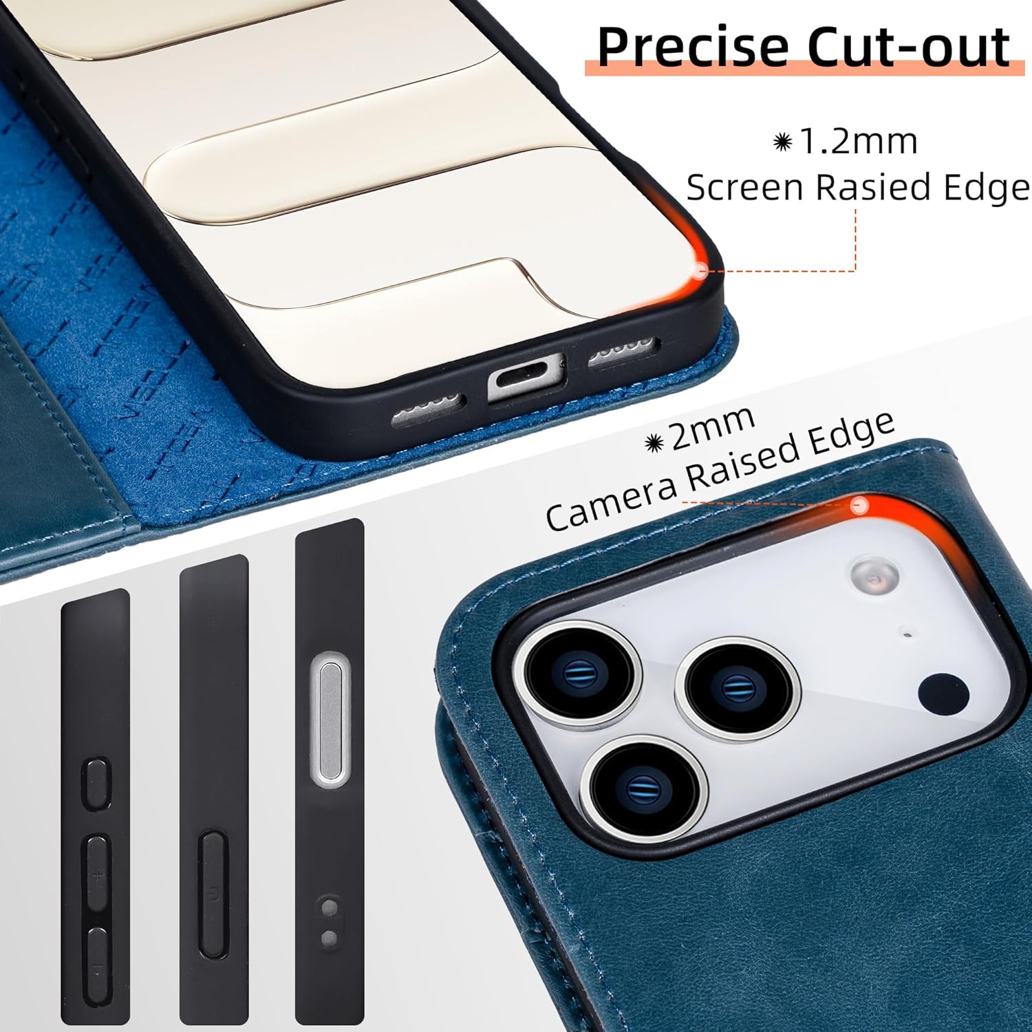 VISOUL Case for iPhone 17 Pro Genuine Leather Wallet Case, Magnetic Flip Folio Cover with RFID Blocking Card Holder Kickstand Book Case for iPhone 17 Pro (6.3 inch)-Blue