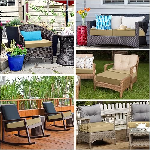 Miniatura 6 de Cojín para silla de patio, 20 x 20 pulgadas, impermeable, para exteriores, para muebles de patio, jardín, sofá, silla, cojines con asa y correas