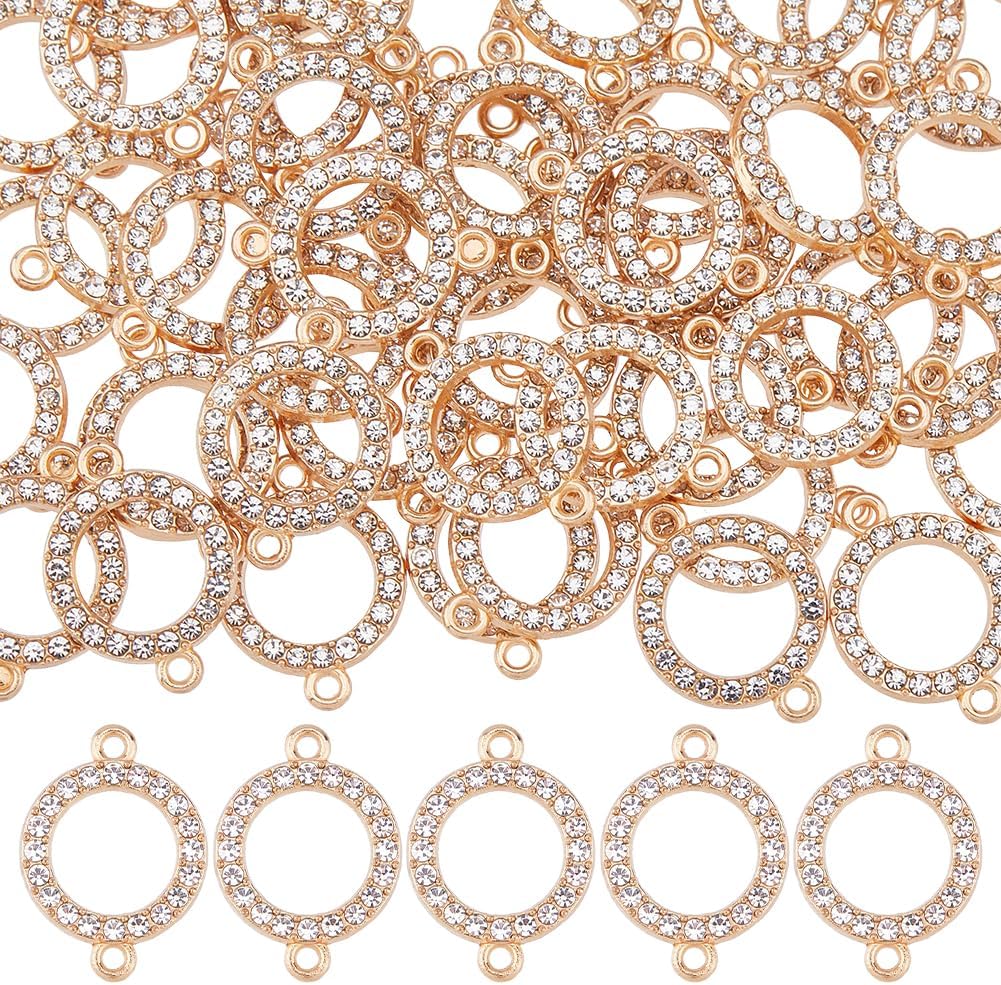 60Pcs Rhinestone Connector Charms Crystal Flat Round Link Charms Platinum Alloy Connector Charm with Double Loops for Bracelet Earring Jewellery Making