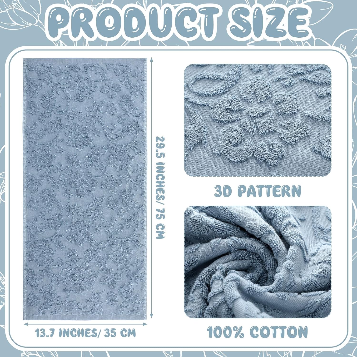 2 Pcs Quality Floral Jacquard Hand Towels Set for Bathroom Blue Hand Towels 100% Cotton Absorbent Decorative Weave Bath Decor Neutral Bathroom Decor Gift, 13.7 x 29.5 Inch Floral Blue