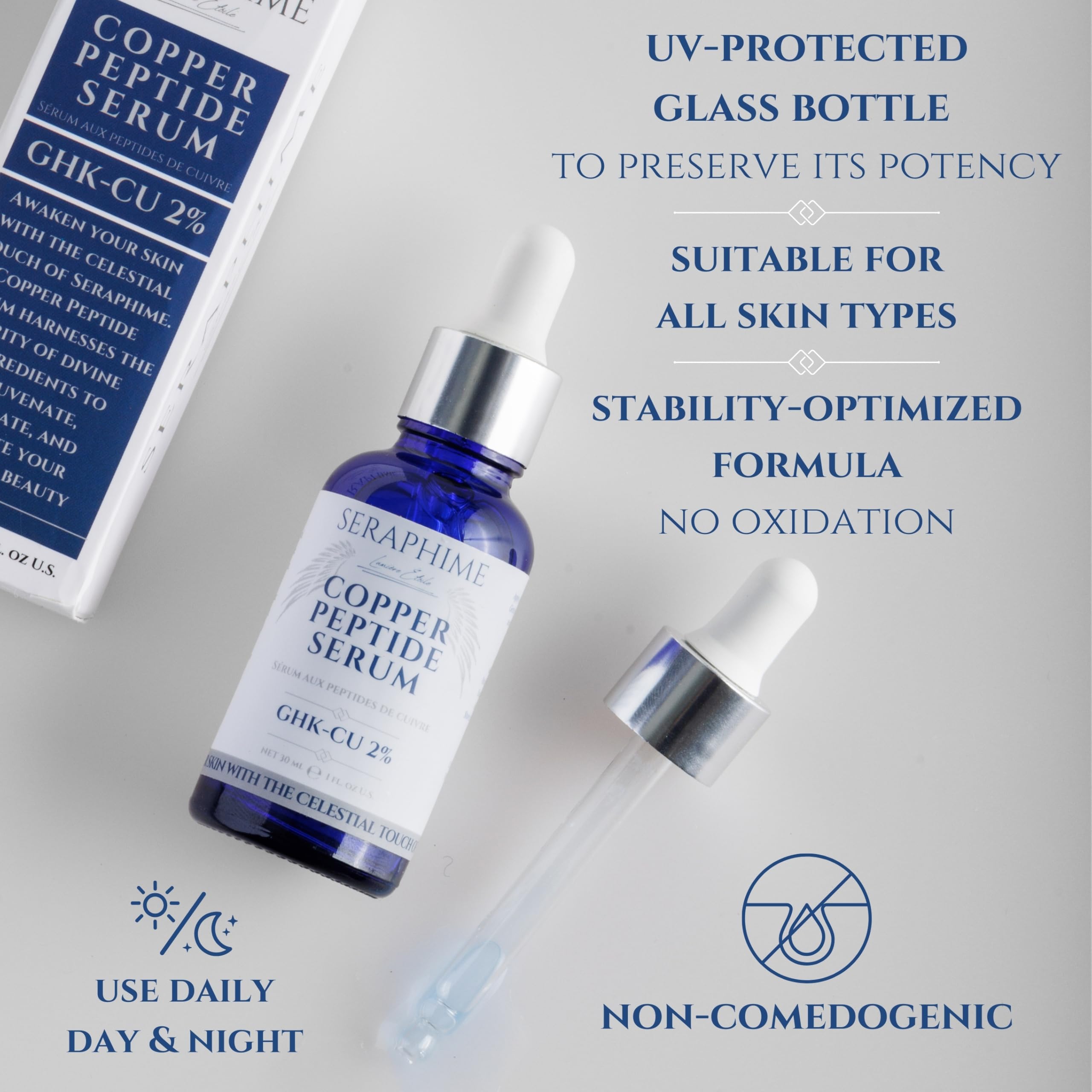 Suero de Péptidos de Cobre para la Cara, Suero de Péptido de Cobre GHK con Niacinamida, Ácido Hialurónico y Glicerina, Suero de Cobre, Complejo de Péptidos, Libre de Parabenos, 30 ml / 1 oz Líquido