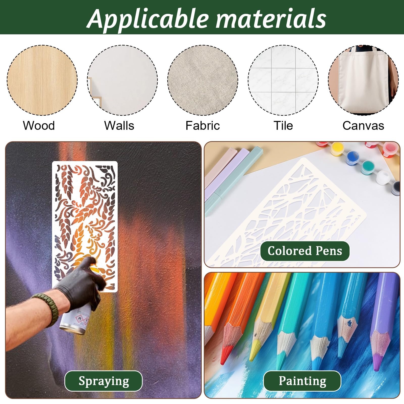 18Pcs Stencils for Crafts Painting Reusable Cake Stencils Decorating Texture Stencil Background Stencil Leaf Floral Tree Templates for Painting on Wood Furniture Card Canvas Paper Scrapbook - Image 3