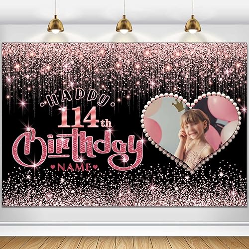 Vista 162 de Cartel personalizable de decoración de feliz cumpleaños número 49 de oro rosa – Personalización de gran tamaño fondo de fotos – Admite fotos