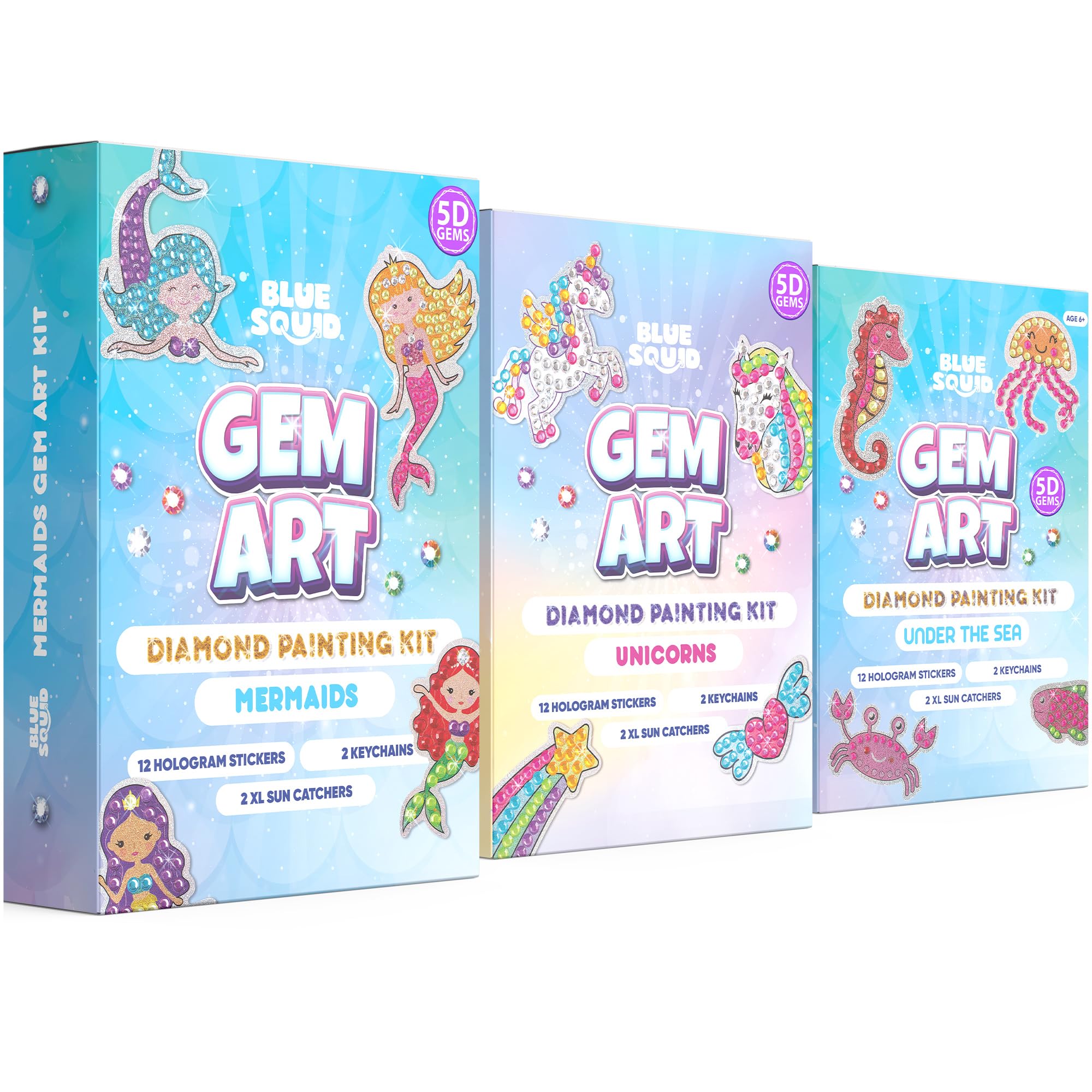Blue Squid Diamond Art Kits for Kids – Mermaid, Unicorn & Under The Sea - Fun & Easy DIY 5D Gem Art Kids Diamond Painting Kit - Arts & Crafts Kit, Girls, Boys Ages 6-12