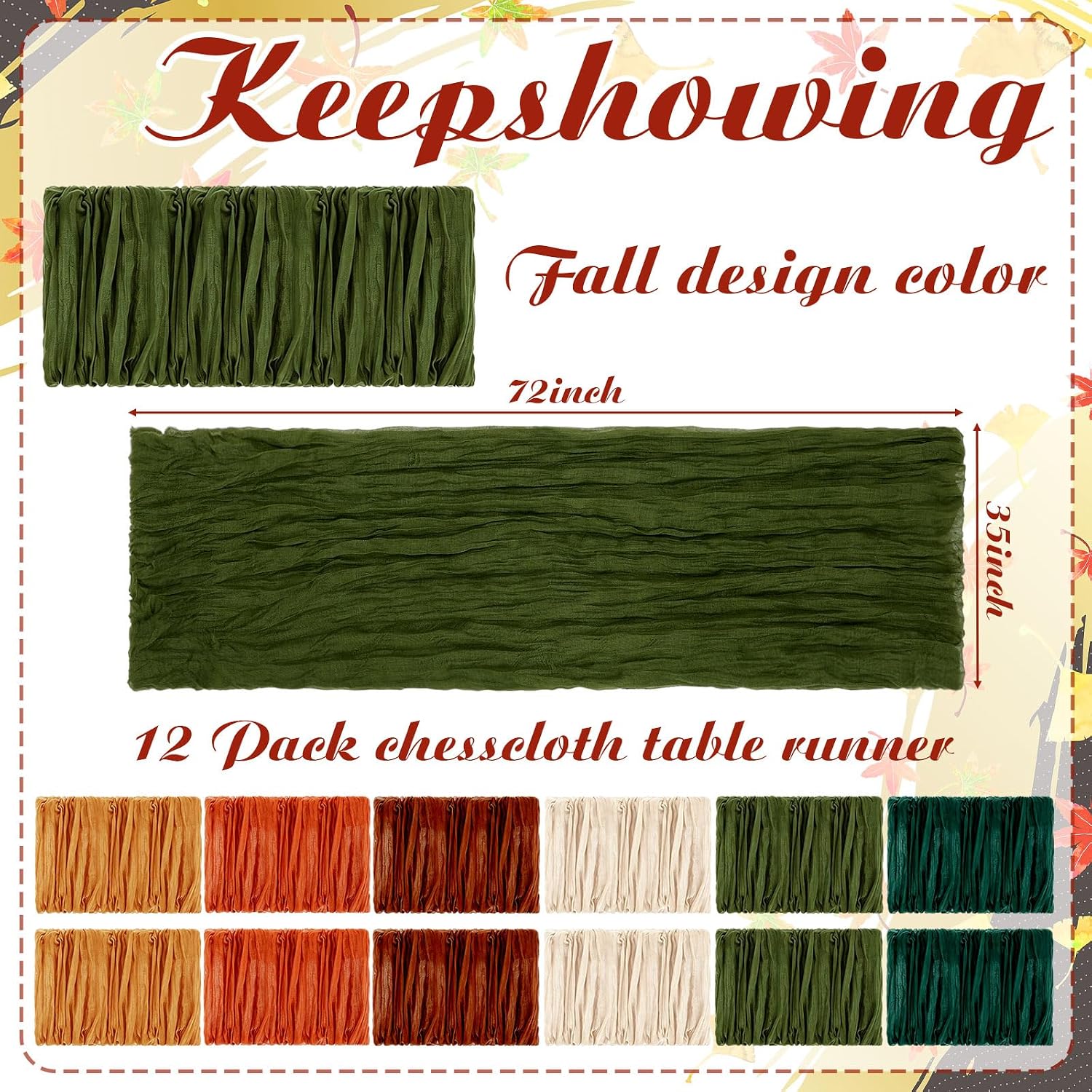 12 Pack Fall Thanksgiving Cheesecloth Table Runner 35" x 72" | Autumn Table Runner for Baby Bridal Shower Friendsgiving Party Home Centerpiece Decor, 6 Color