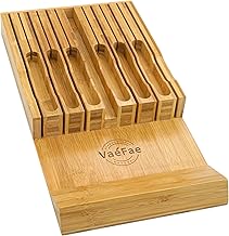 VaeFae Knife Drawer Organizer, Bamboo Knife Drawer Organizer Insert, Kitchen Knife Holder Drawer for 12 Knives Plus a Slot for Your Knife Sharpener (Without Knives)