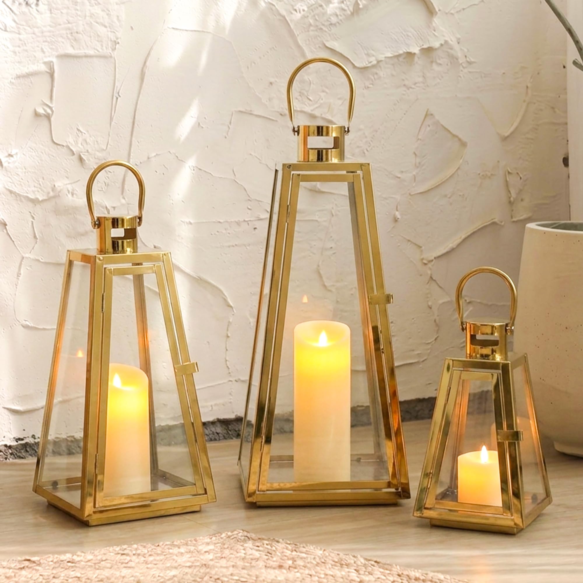 M*u様 REI Candle Lantern ゴールド Amazon.com: TRIROCKS Set of 3 Stainless Steel Candle Lantern 21/16