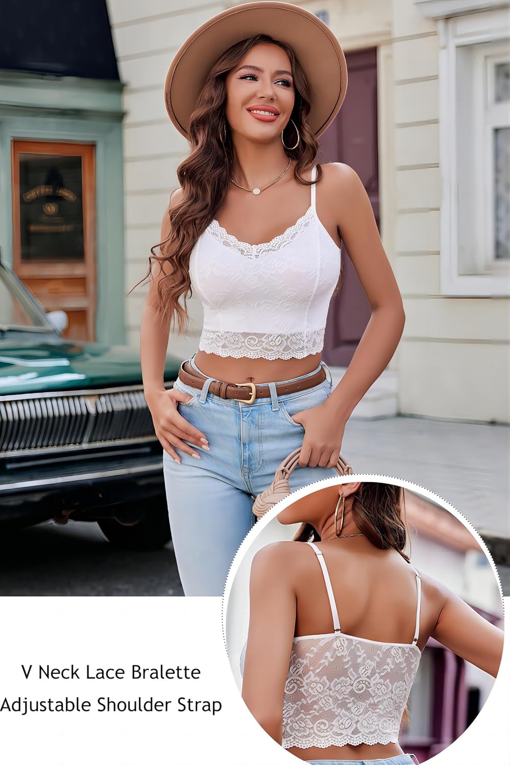 Avidlove Lace Bralette for Women Spaghetti Strap Tank Top V Neck Slim Basic Camisoles - Image 4