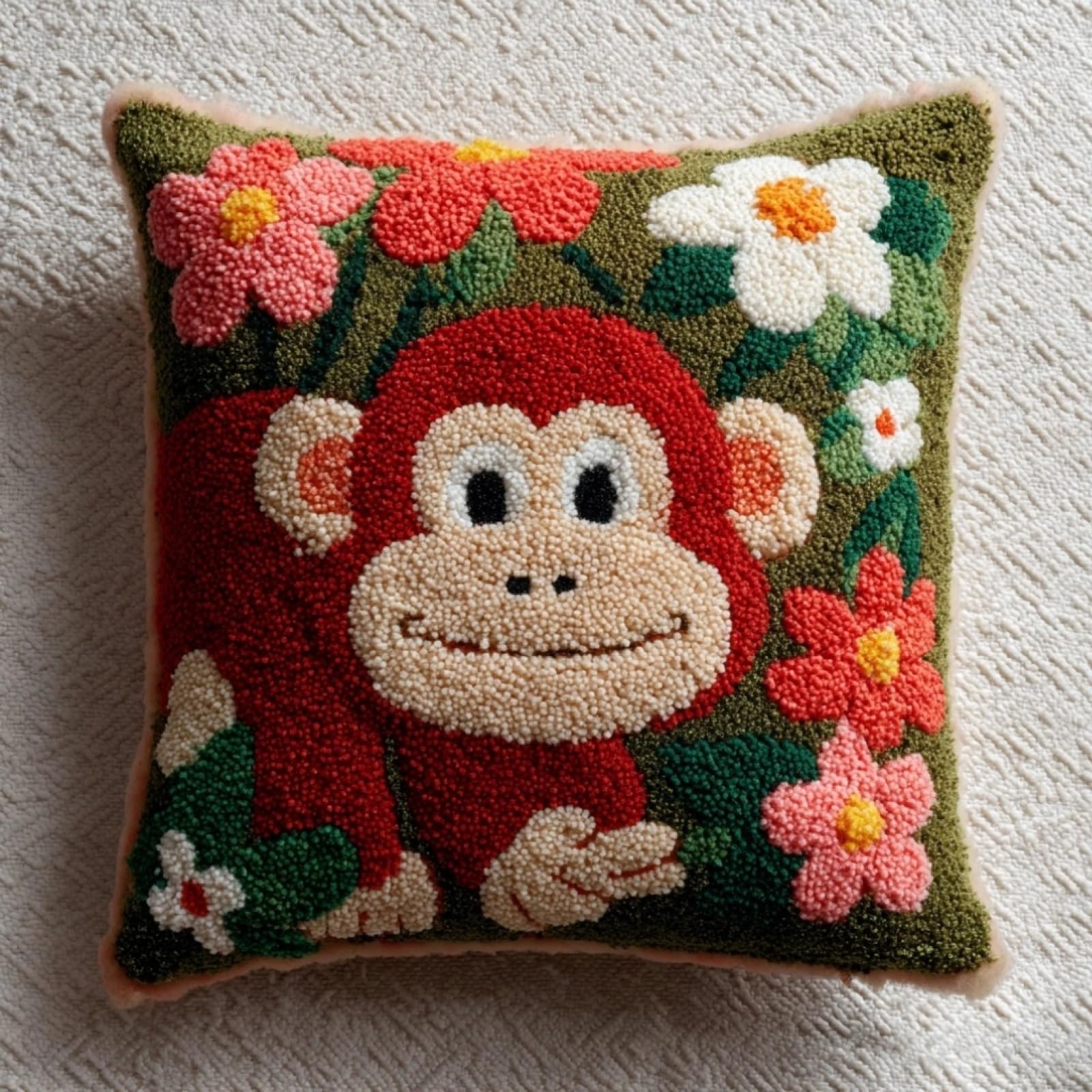 AxiangziK Beginners DIY Crochet Pillow Kit,Flowers and Monkeys