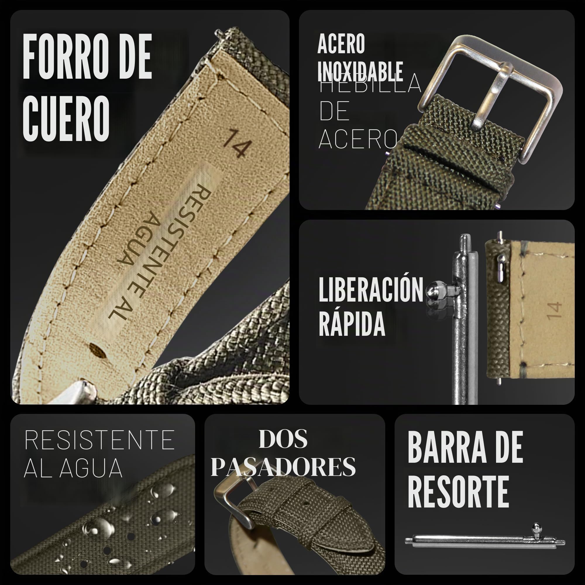 Alpine Cordura - Correa de repuesto de liberación rápida para reloj, correa de tela y cuero con forro trasero resistente al agua, para mujeres y hombres, compatible con correas de reloj analógicos e