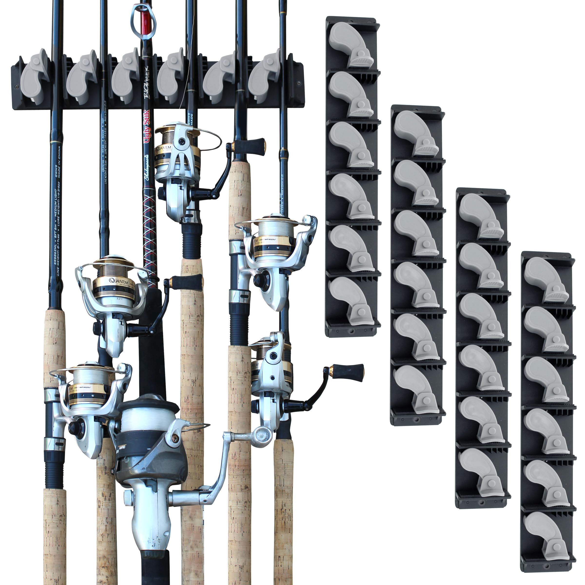 Rush Creek Creations Vertical Fishing Rod Holder, Wall Mounted Fishing Rod Rack, Holds up to 6, 12, 24 Rods or Combos, Fishing Rod Holders for Garage,