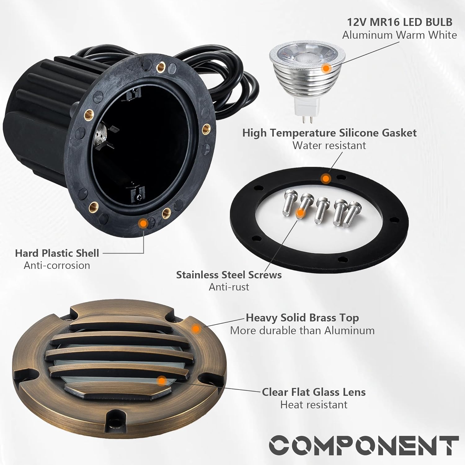 LumStory Brass Well Light Low Voltage Landscape Lighting 12V LED Landscape Lights, Outdoor In-Ground Light with 5W MR16 GU5.3 Bulb 3000K Warm White, for Path, Yard, Deck, Driveway, Garden (Grated Top)