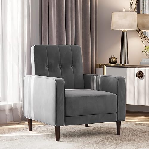 Miniatura 9 de BELLEZE Sillas decorativas para sala de estar, sillón moderno de mediados de siglo, tapizado de terciopelo, cómoda silla lateral con botones en la
