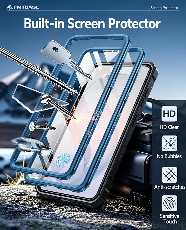 FNTCASE for Samsung Galaxy S26 Case: with [Built-in Screen Protector & Kickstand] [2 Front Frames] [Military-Grade Drop Protection] Heavy Duty Shockproof Rugged Case Full Body Protective Cover Blue by FNTCASE - Used condition - Image 5