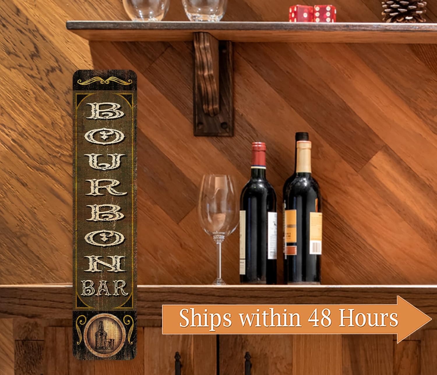 Bourbon Bar Rustic Sign Indoor Outdoor Home Whiskey Bar Patio Signs Garage Décor Gift 4x18 104182001030