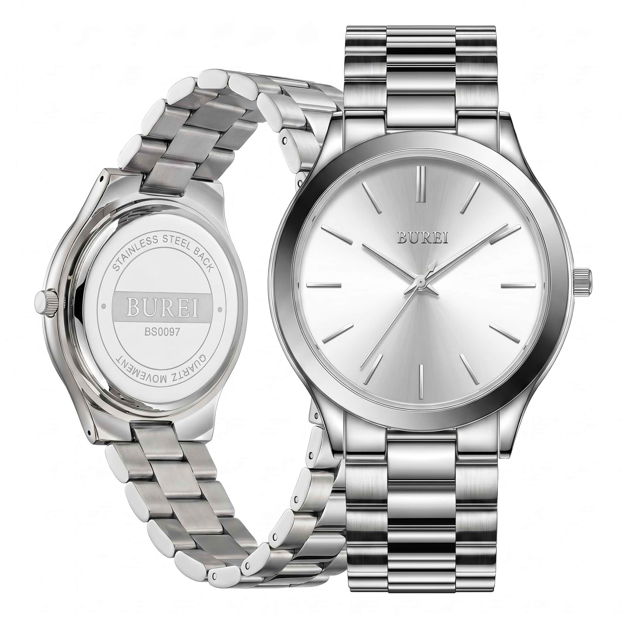 BUREI Men's 44mm Large Face Quartz Watch, Business Casual Analog Wrist Watch,Water Resistant Adjustable Stainless Steel Band Watch, Gift for Men Dad Stainless Steel