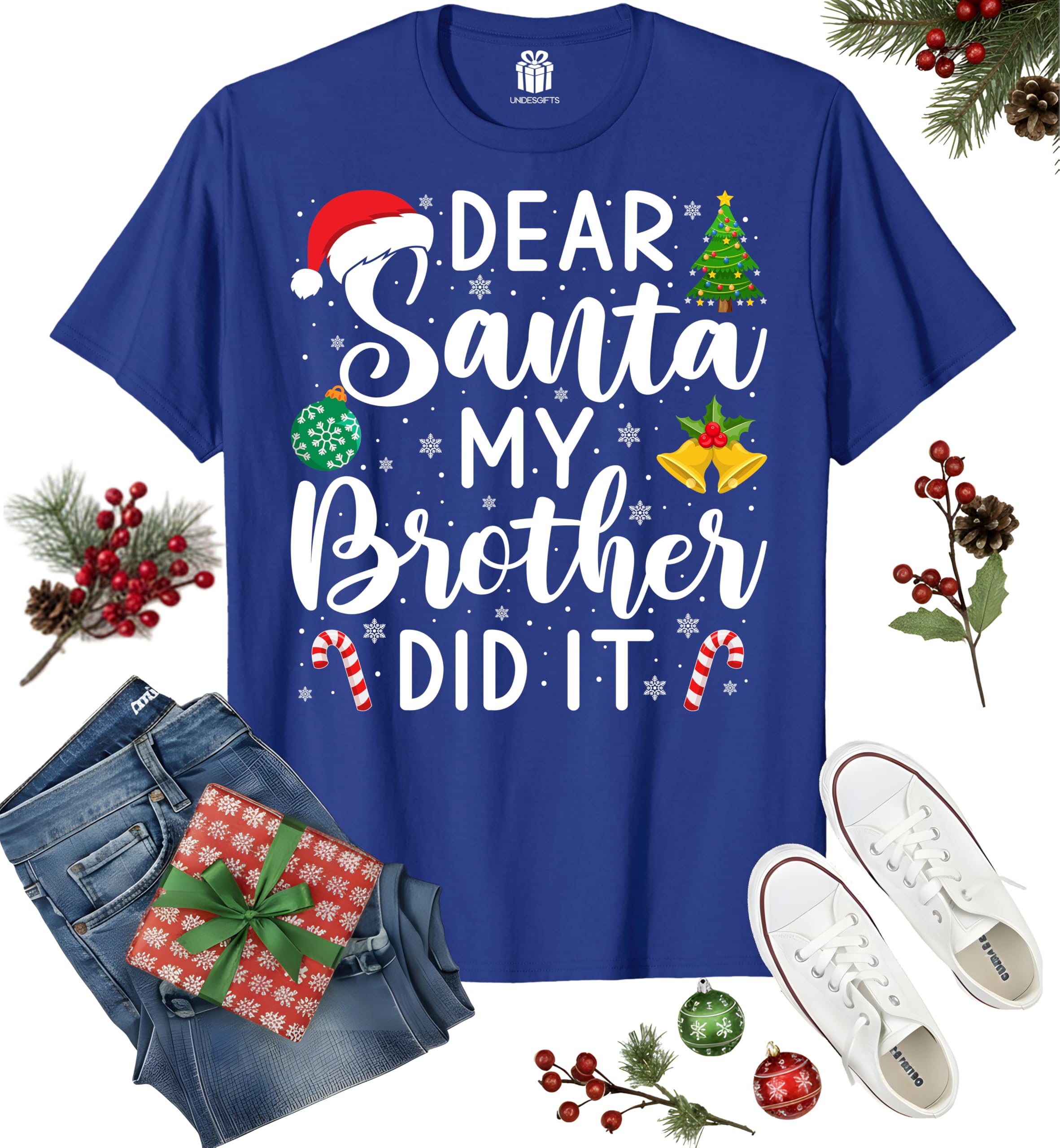 Dear Santa My Brother Did It Funny Christmas Matching Xmas Shirt for Youth Boys Girls Kids Toddler Son Daughter