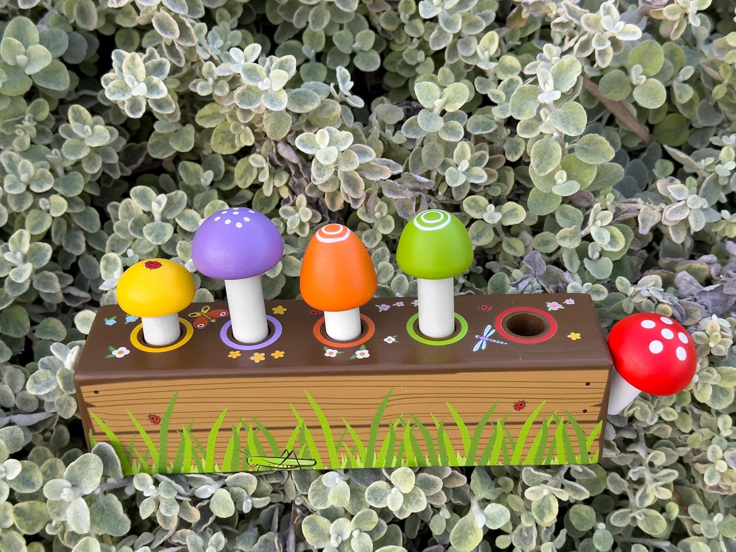 Jack Rabbit Creations Bouncy Mushroom Sorting Toy Interactive Wooden Montessori Sensory Toy for Toddlers- Educational Shape Sorting & Spring Back Fun for Kids 3 Years +