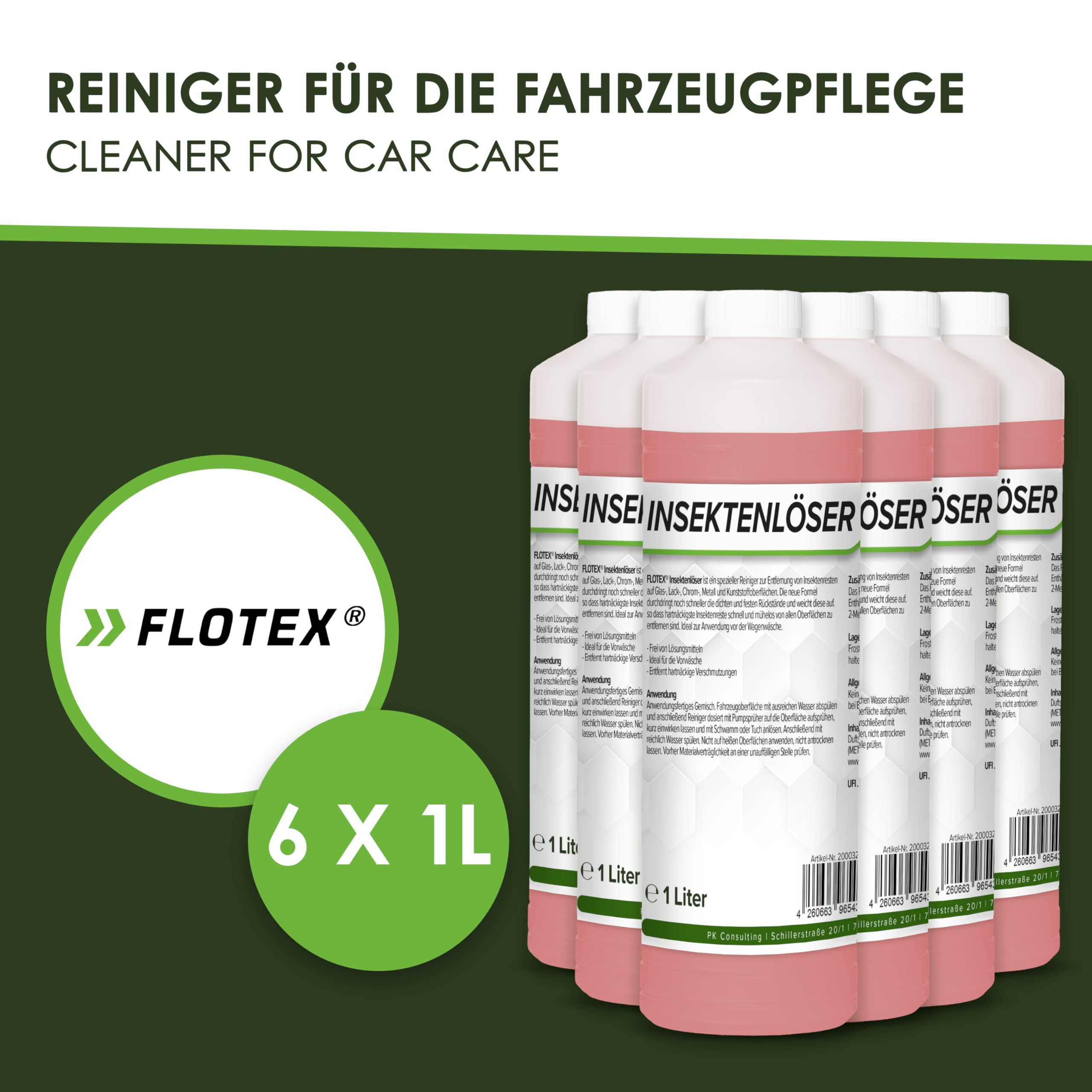 Profi Insektenentferner Auto - 6x1L I Insektenlöser für Auto & Motorrad - Ideal für Glas, Kunststoff, Lack & Chrom I Lackschonender KFZ Insektenentferner- Für optimale Vorwäsche