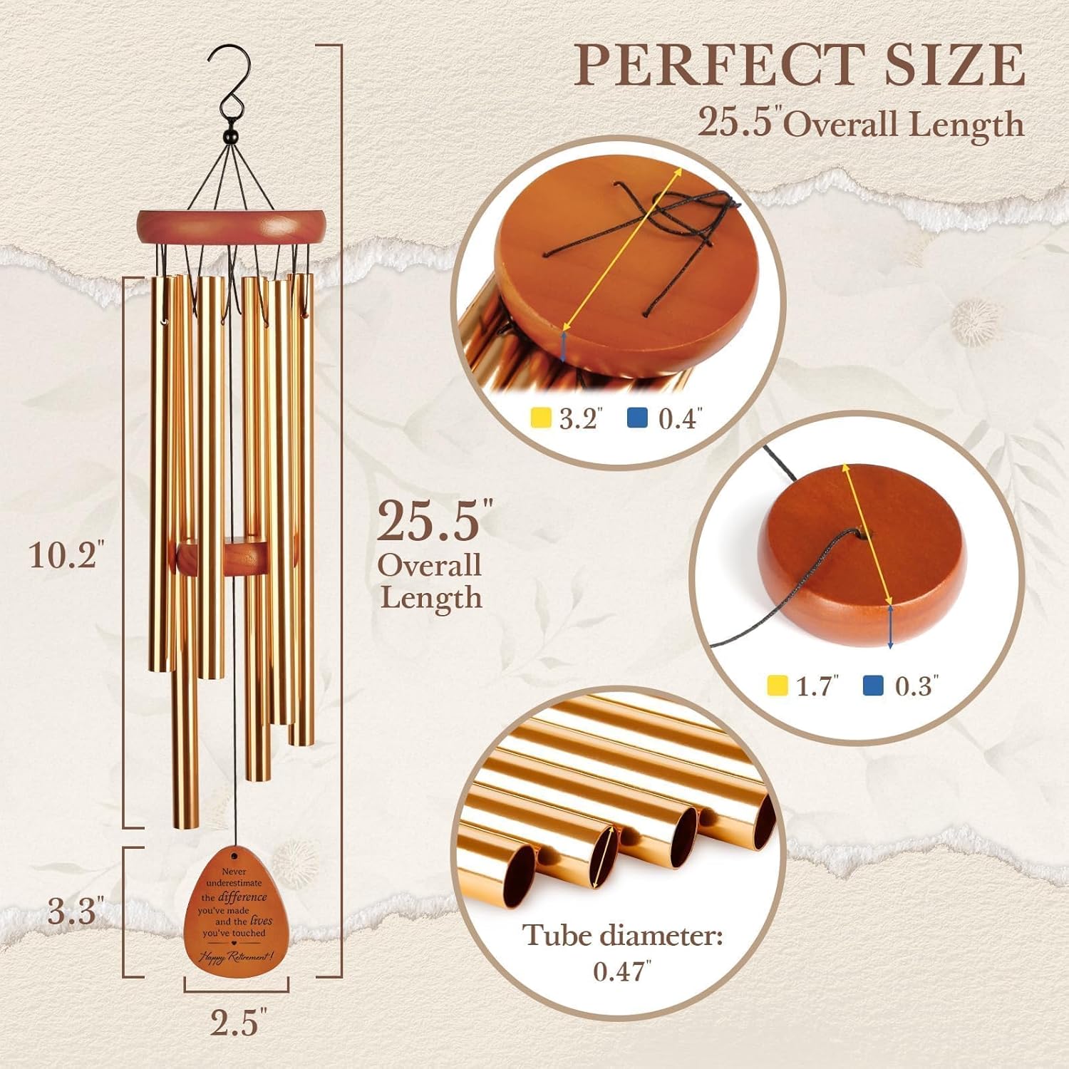 SteadStyle Retirement Gifts Wind Chime, Retirement Gift for Woman Men, Happy Retirement Gifts for Coworker, Nurse, Veterans, Teacher, Boss - Image 4