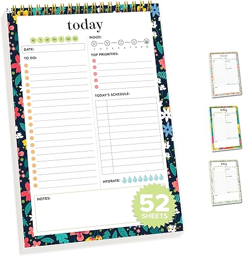 Decorably Bloc de notas diario con horario, 52 hojas de cosas que hacer, bloc de notas de 6.5 x 10 pulgadas con resorte para tareas diarias, bloc de