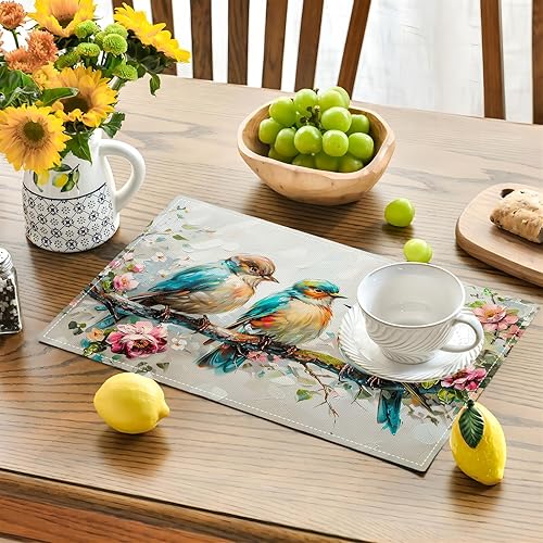 Vista 18 de Juego de 4 manteles individuales botánicos con diseño de flores, plantas botánicas, hojas de flores, rústico, floral, impermeable, lavable