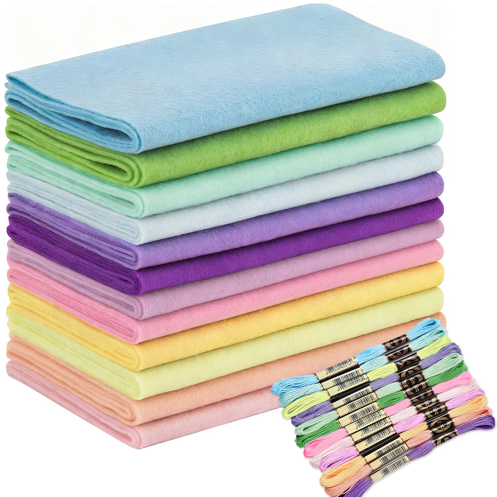 Wonninek 12 Rollen weiche Filzstoffbögen, 20,3 x 89,9 cm, Macarone, 1,4 mm dick, Packung für Bastelarbeiten, Nähnadeln, Vlies-Patchwork