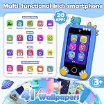 Kids Phone Toys, Anniversary Christmas Gifts for Girls and Boys 3-10, Educational Cell Phone with 2.8"Touch Screen, Dual Camera, Games, Music, 32GB SD Card and Blue Bag