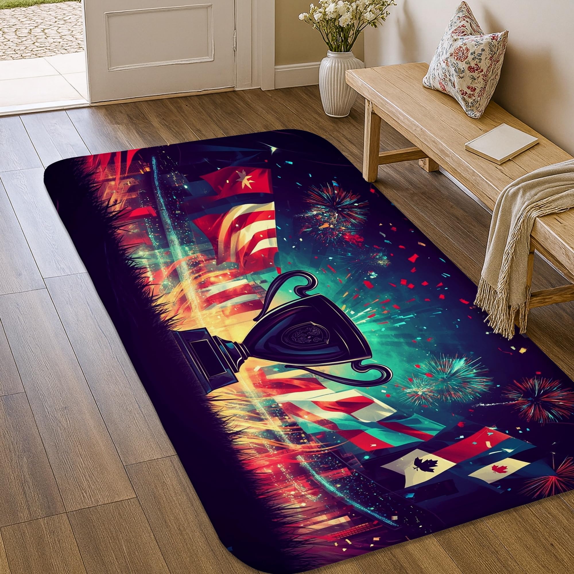 Tapis drapeaux festifs bleu antidérapant rectangulaire décoration de chevet