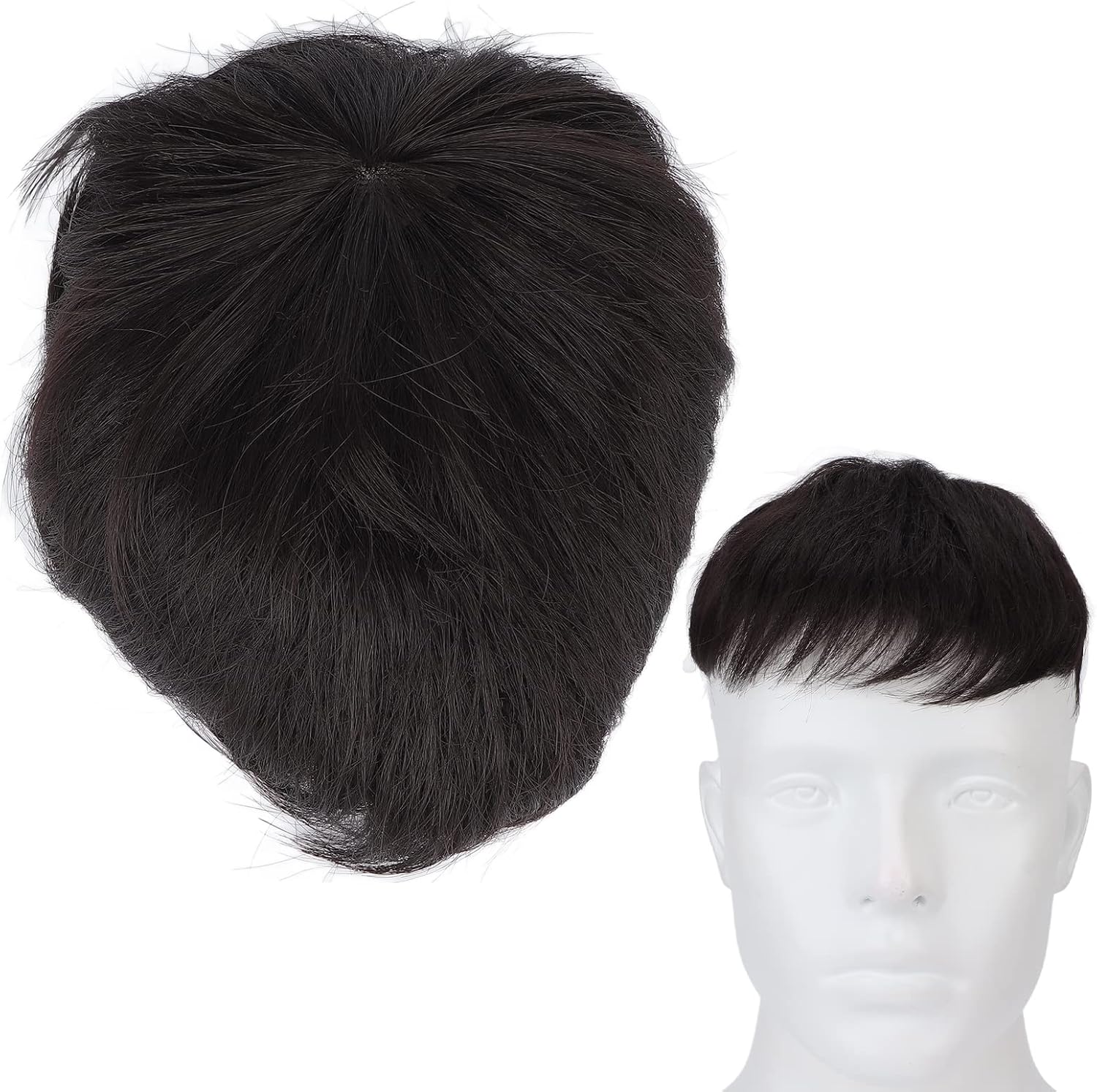 Peluca corta para hombre, peluca corta de pelo masculino, extensión de cabello negro natural, pérdida de línea de cabello, adornos para el cabello para hombres