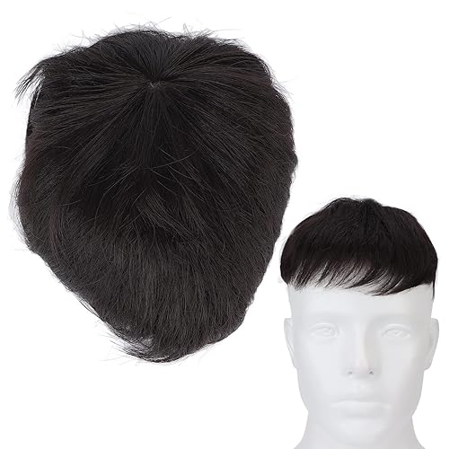 Toupee para hombres, piezas de cabello masculino, piezas de cabello masculino, peluca corta, extensión de cabello negro natural, línea de cabello