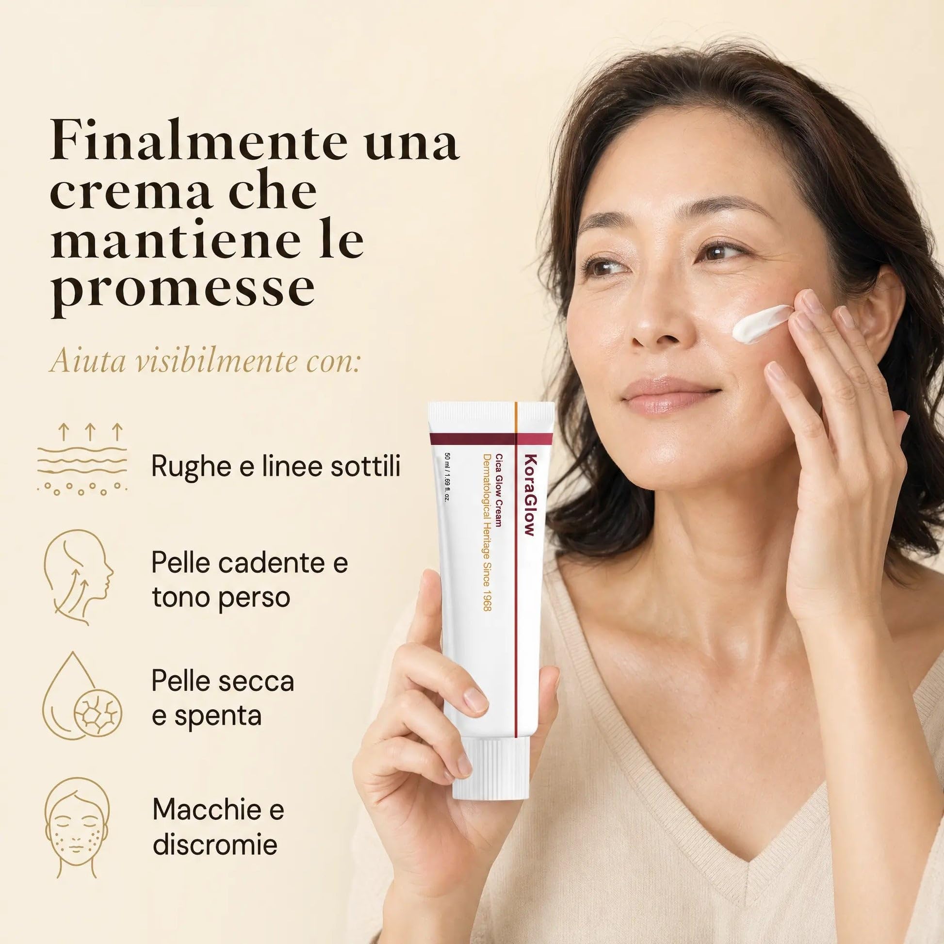 Koraglow Crema Viso Coreana con TECA Centella Asiatica e Acido Ialuronico, Idratazione Prolungata, 50 ml