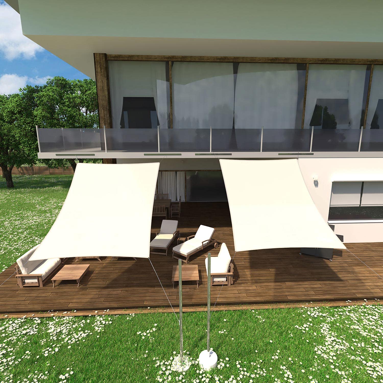 anndora Sonnensegel luftdurchlässig 3 x 3 m - Farbe Creme - quadratisch - Material HDPE