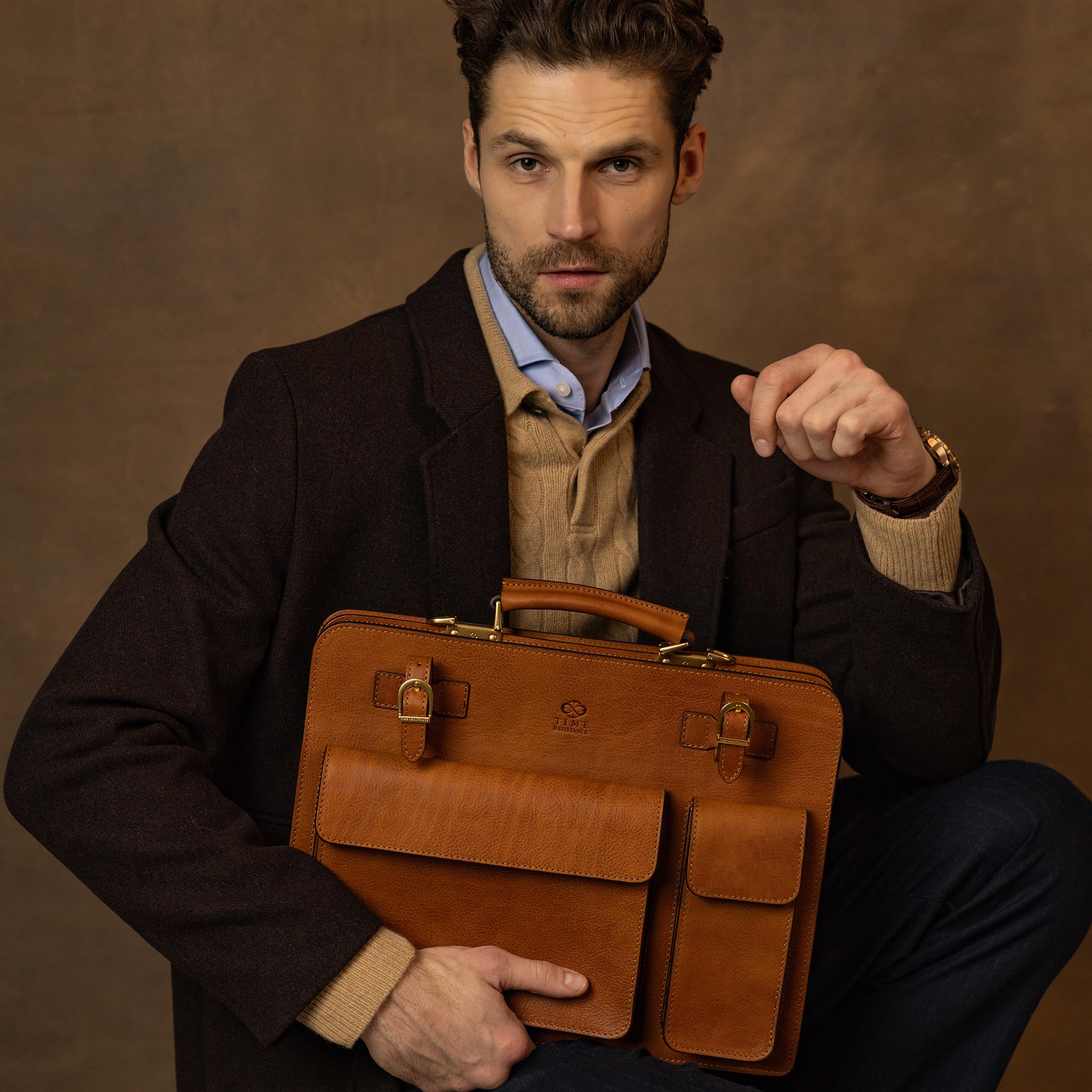 Time Resistance Cartella In Pelle - Borsa In Pelle Di Classe Per Uomo - Cartella Da Lavoro - Cartella Vintage