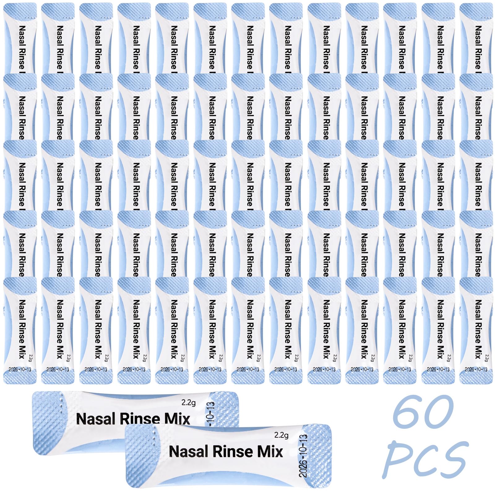 Neti Pot Lot de 60 sachets de sel de rinçage nasal pour douche nasale pour adultes et enfants (2,2 g)