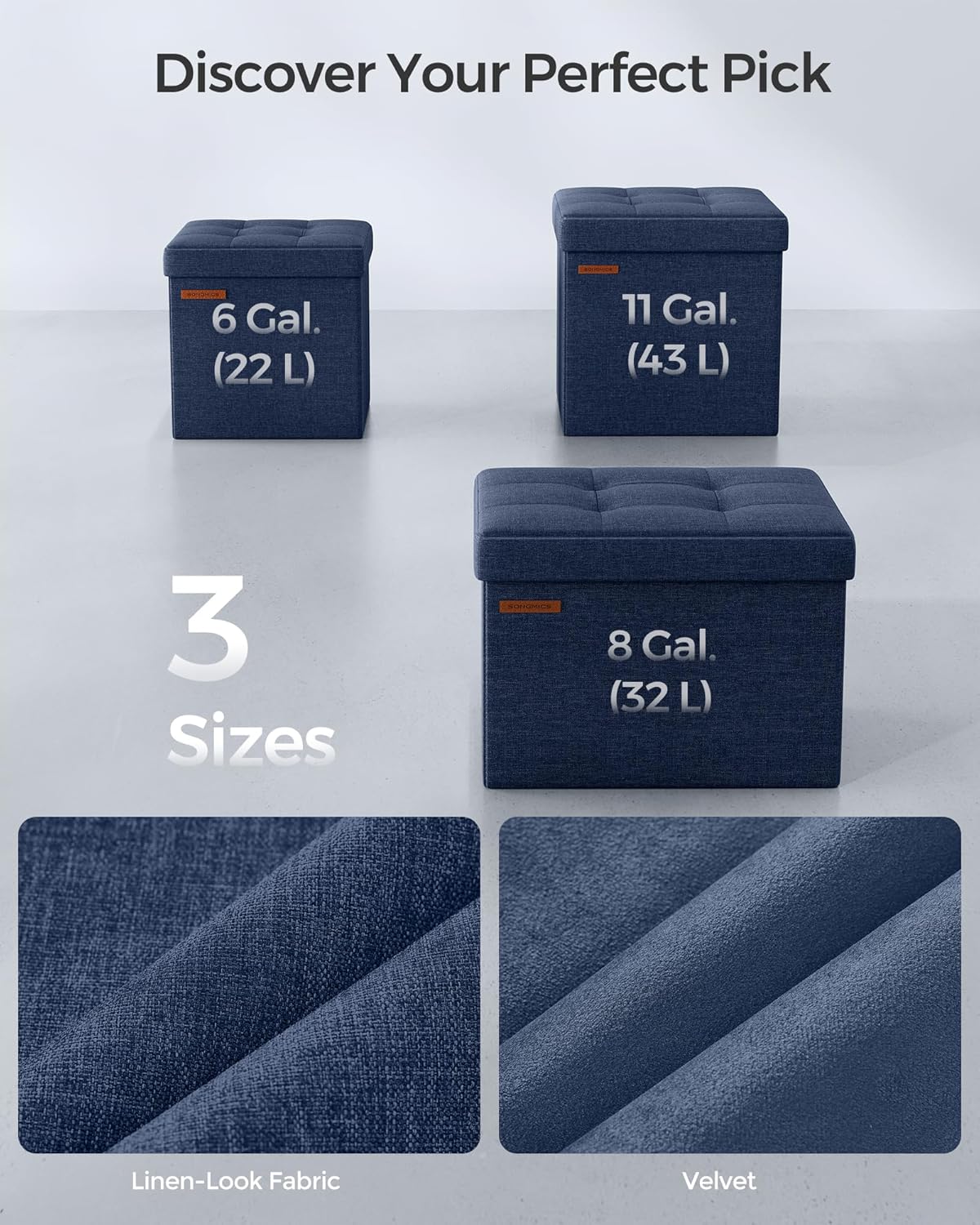 SONGMICS Storage Ottoman, Foldable Small Ottoman Foot Rest, 11.8 Inches Foot Stool, Cube Ottoman with Storage, Load up to 286 lb, for Living Room, Bedroom, Dorm, Midnight Blue ULSF028Q02 - Image 6