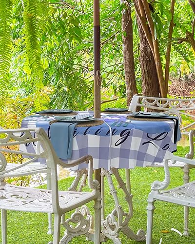 Miniatura 3 de Mantel redondo para exteriores de 60 pulgadas, diseño rústico de hortensias moradas con agujero para paraguas, mantel con cremallera, impermeable,