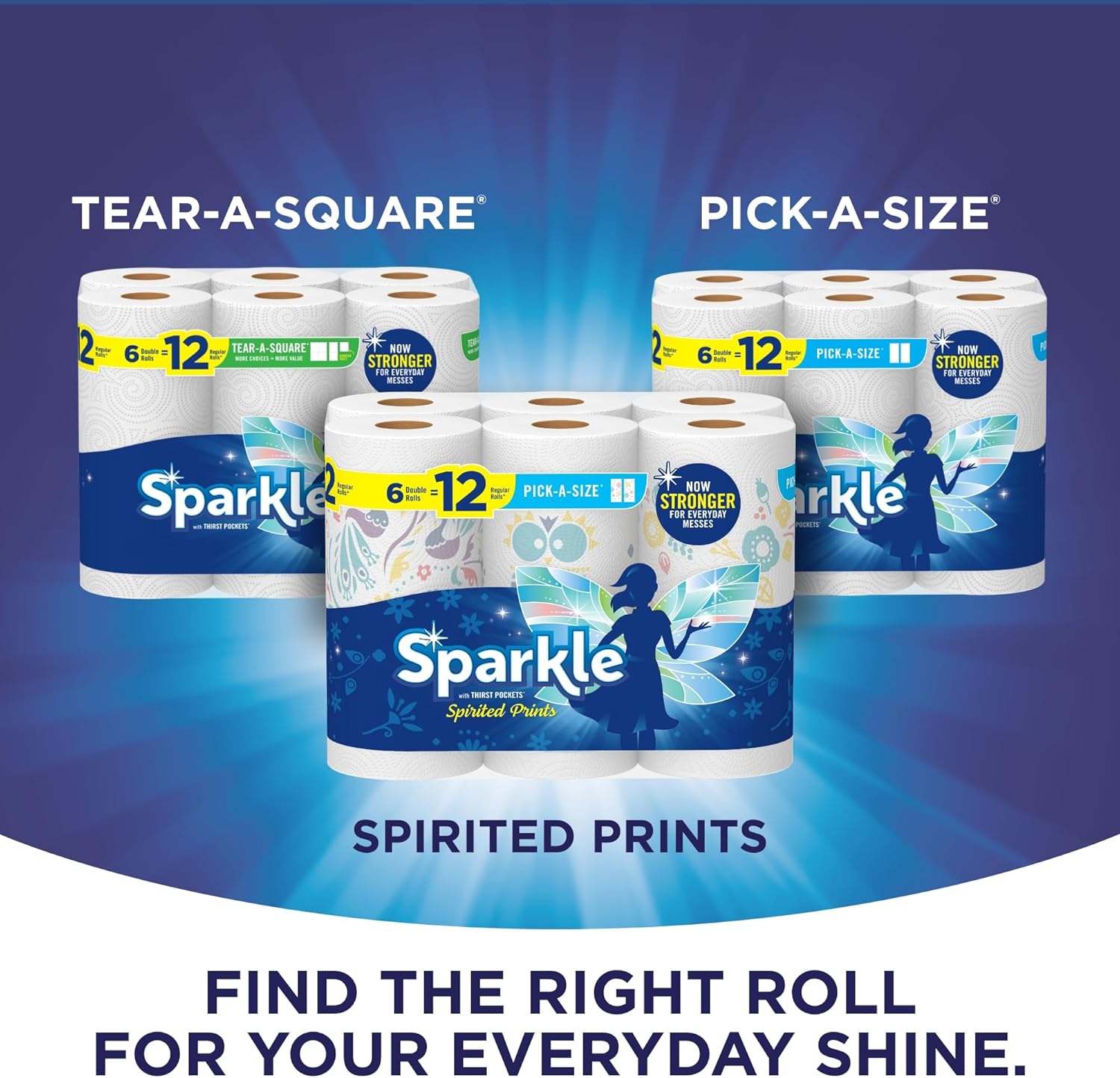 Sparkle PickASize Paper Towels, Spirited Prints, 6 Double Rolls = 12