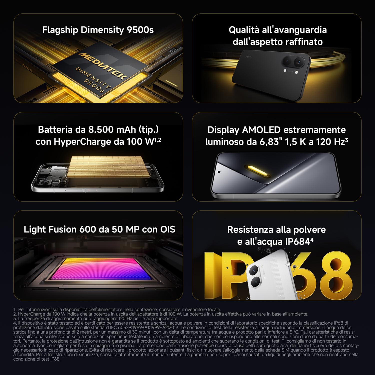 POCO X8 Pro Max, Smartphone 12+256GB, Dimensity 9500s, Batteria 8500mAh (typ), Display AMOLED ultra luminoso, Fotocamera da 50MP con OIS, Nero, Garanzia 2 anni+1 anno extra, Caricatore non incluso