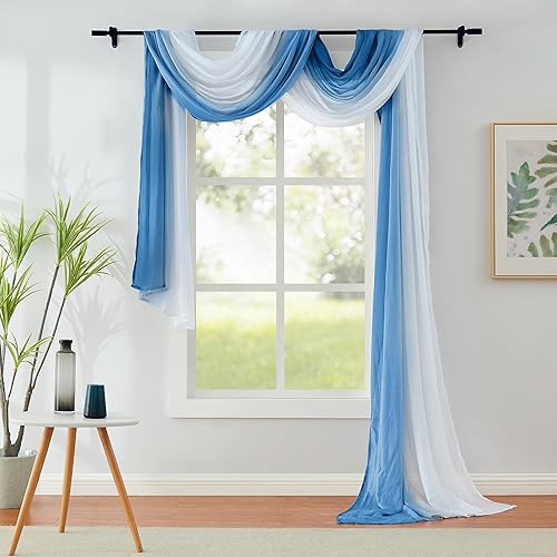 Miniatura 5 de 1 cortina de gasa transparente para ventana de 18 pies para sala de estar, decoración de Navidad, cenefa de gasa suave arrugada de 216 pulgadas de