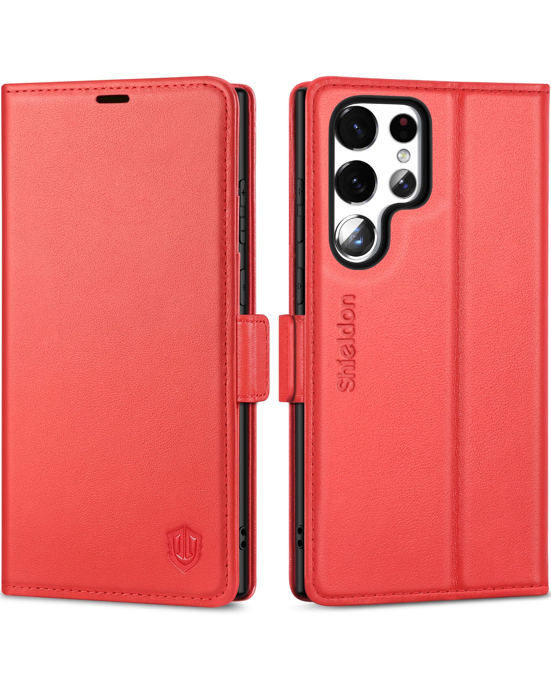 SHIELDON Case for Galaxy S22 Ultra 5G, Genuine Leather S22 Ultra Wallet Case RFID Blocking Credit Card Holder Folio Magnetic Kickstand Shockproof Cover Compatible with Galaxy S22 Ultra 6.8
