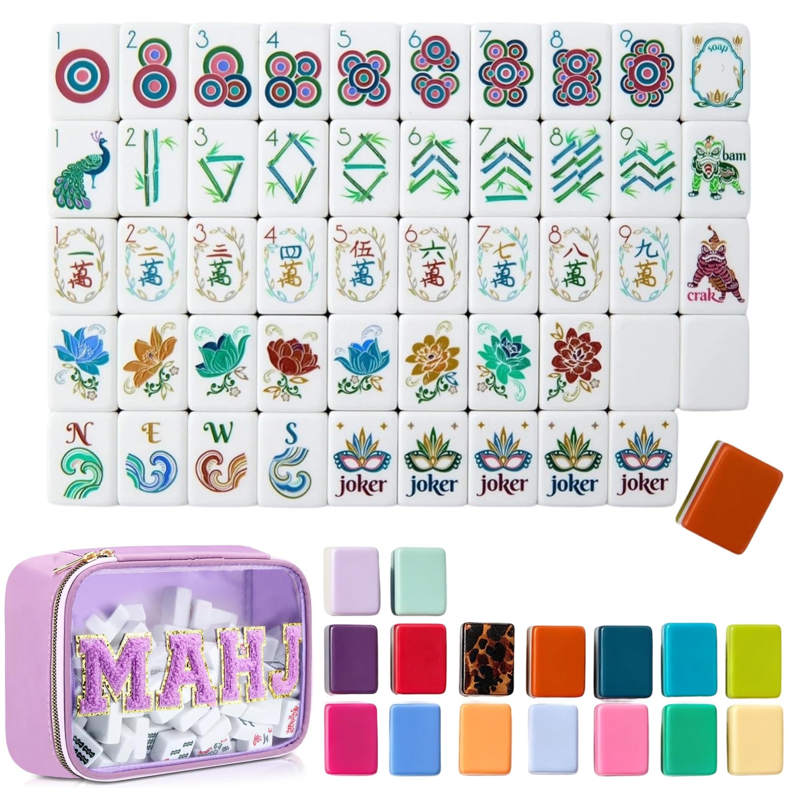 ELMVAR 4 Layer Mahjong Tiles, Multiple Styles 160 Pcs Acrylic American Mahjong Tiles Set, Engraved Mahjong Tile with Exquisite Carrying Bag, Clear Engraving, Home Trips Social Game (2)