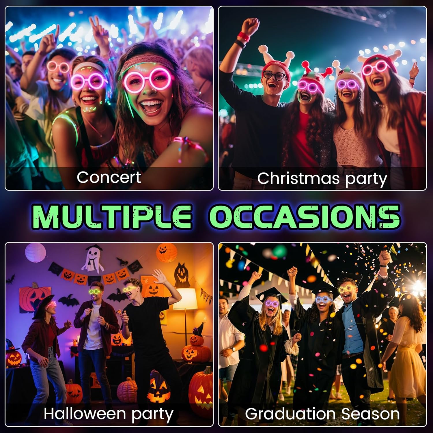 Ourbest Neon Glow Glasses Party Glasses Glow Dark Party for Birthday Halloween Cosplay Christmas 5 Color (10)